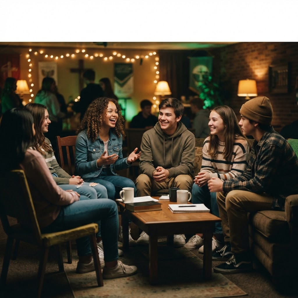 Students in conversation together during a Hope Youth gathering at Hope House Church
